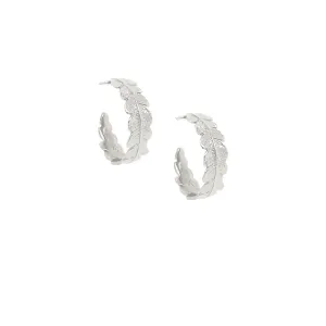 Silver Crown Fern Hoop Earrings