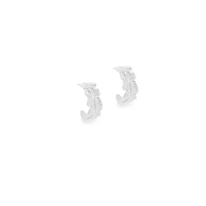 Silver Mini Crown Fern Hoop Earrings