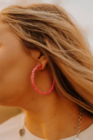 Stacked Pink Bead Hoop Earrings