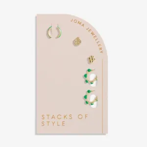 Stacks Of Style Green Enamel Gold Plated Set Of Earrings 7101