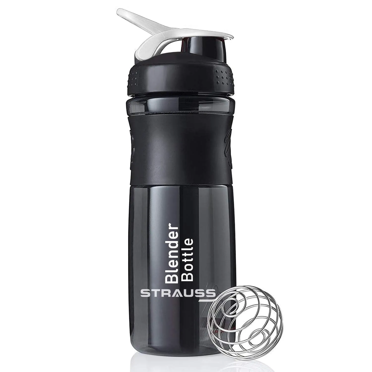 STRAUSS Blender Shaker Bottle | Leakproof Shaker Bottle for Protein Shake, Pre-workout and Bcaa Shake | Protein Shaker Bottle for Gym | BPA-Free Material- 760 ML,(Black) | Pack of 4