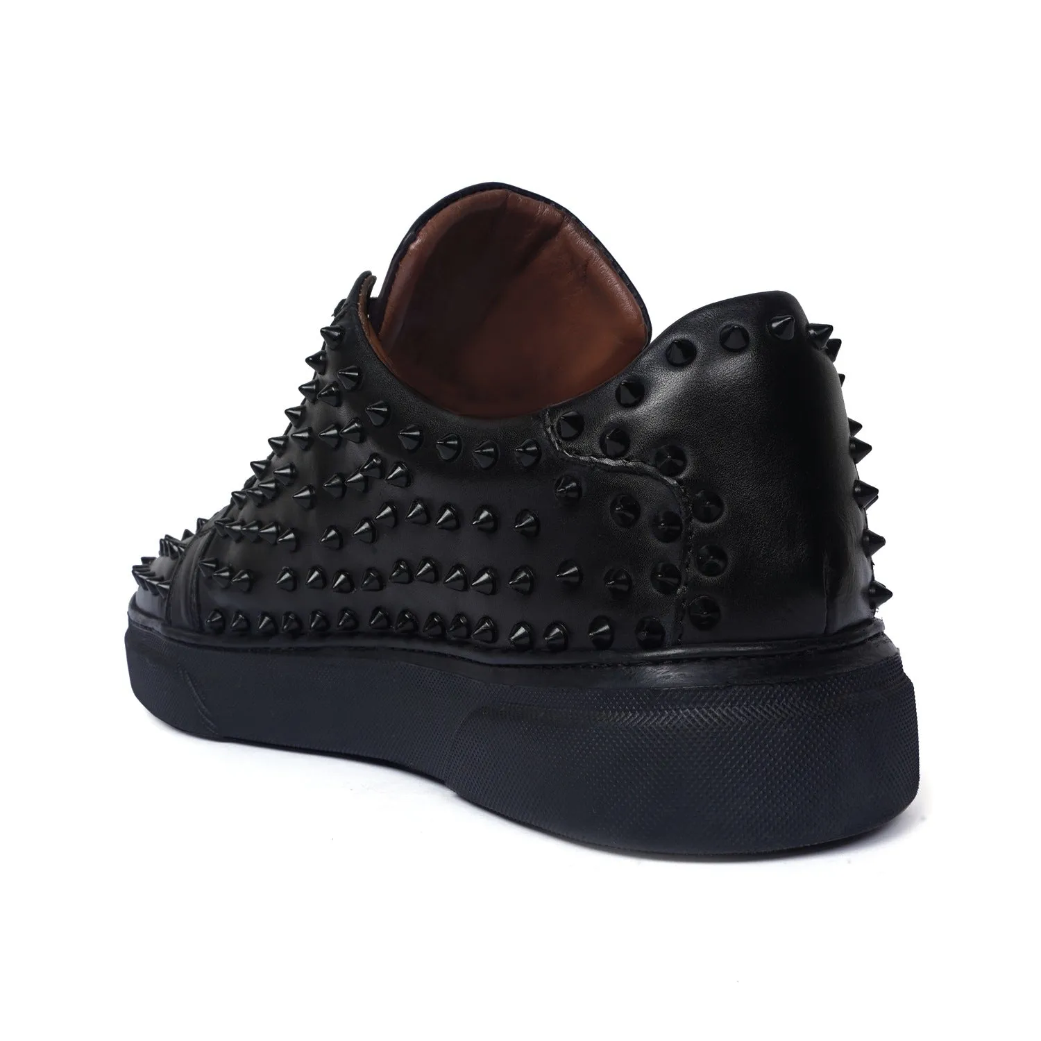 Studded Black Sneaker in Genuine Leather