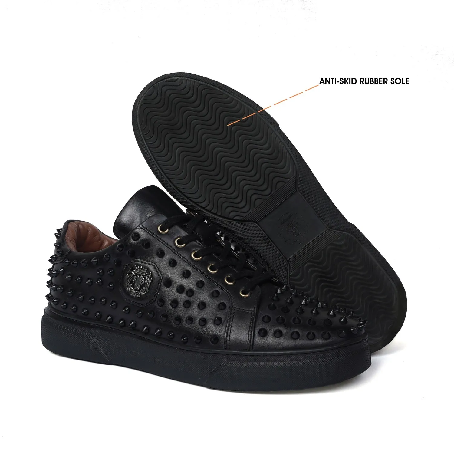 Studded Black Sneaker in Genuine Leather