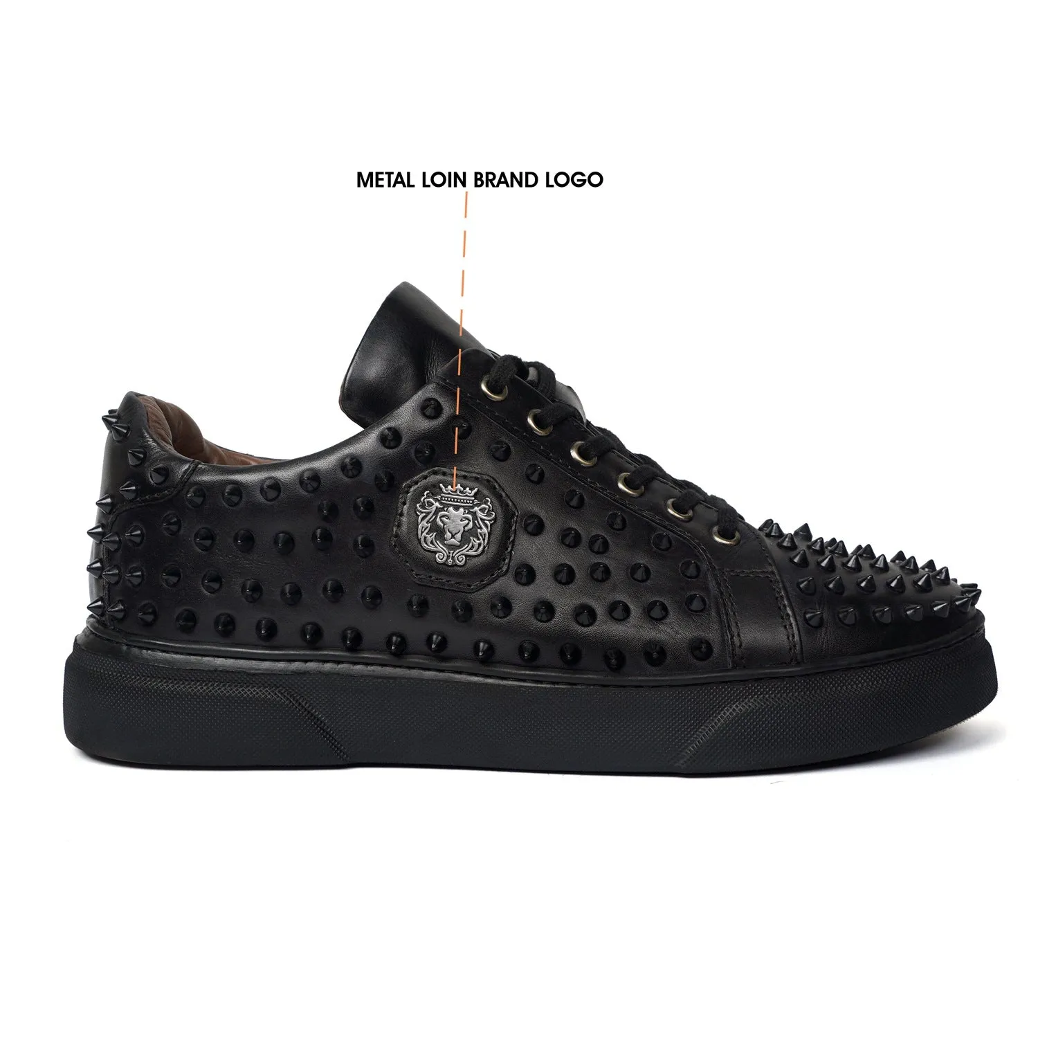 Studded Black Sneaker in Genuine Leather