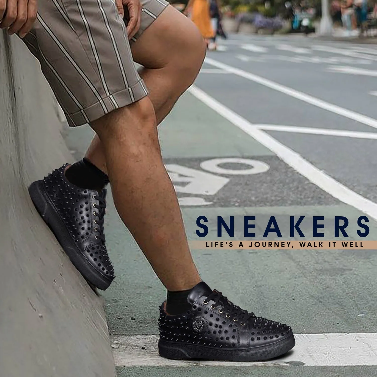 Studded Black Sneaker in Genuine Leather