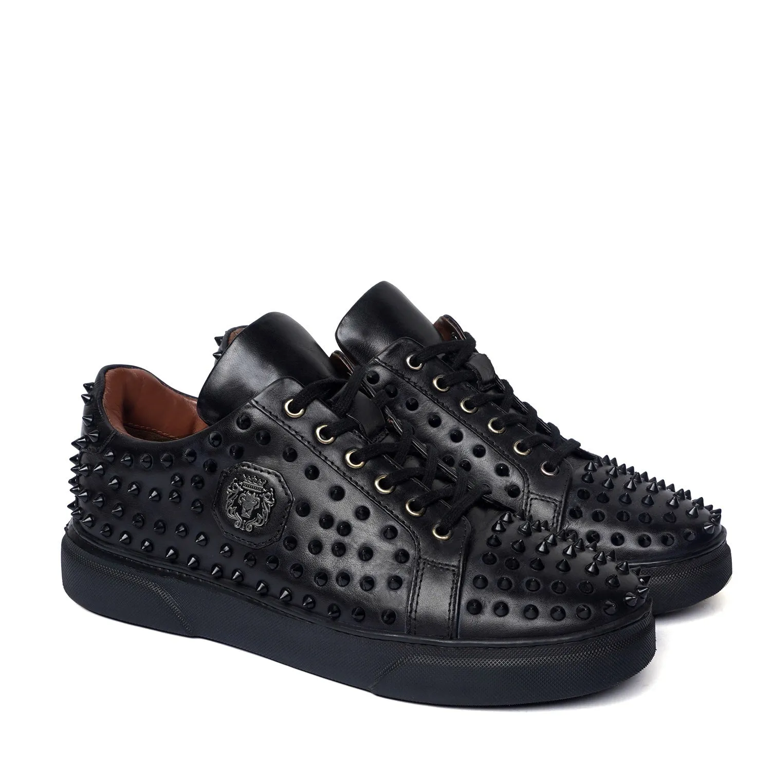 Studded Black Sneaker in Genuine Leather