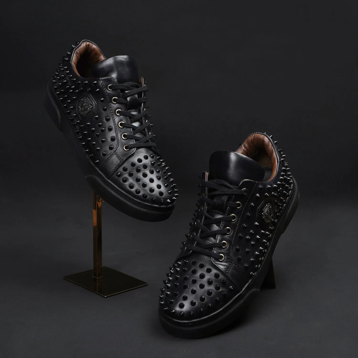 Studded Black Sneaker in Genuine Leather