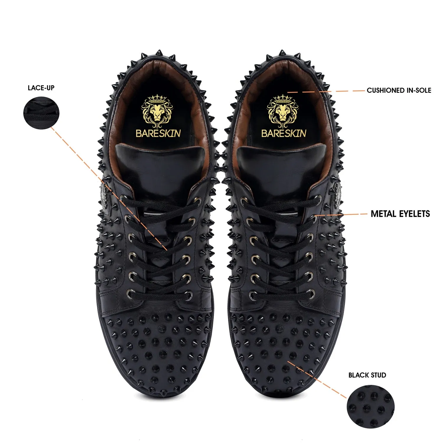 Studded Black Sneaker in Genuine Leather