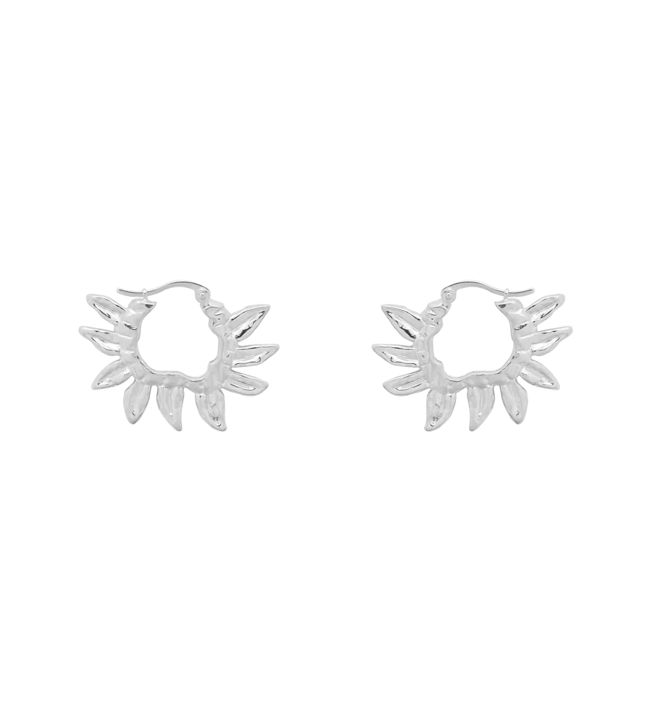 Sunflower Petals Hoop Earrings - Silver