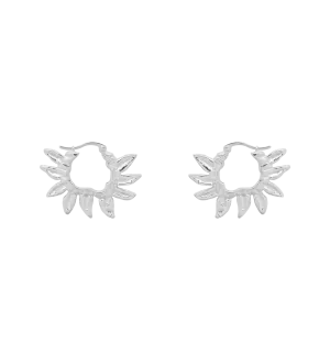 Sunflower Petals Hoop Earrings - Silver