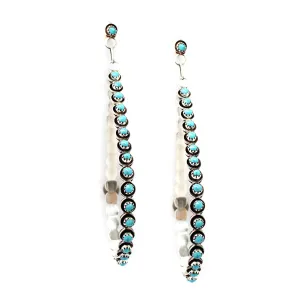 The Post Zuni Teardrop Hoops-Turquoise: 4"