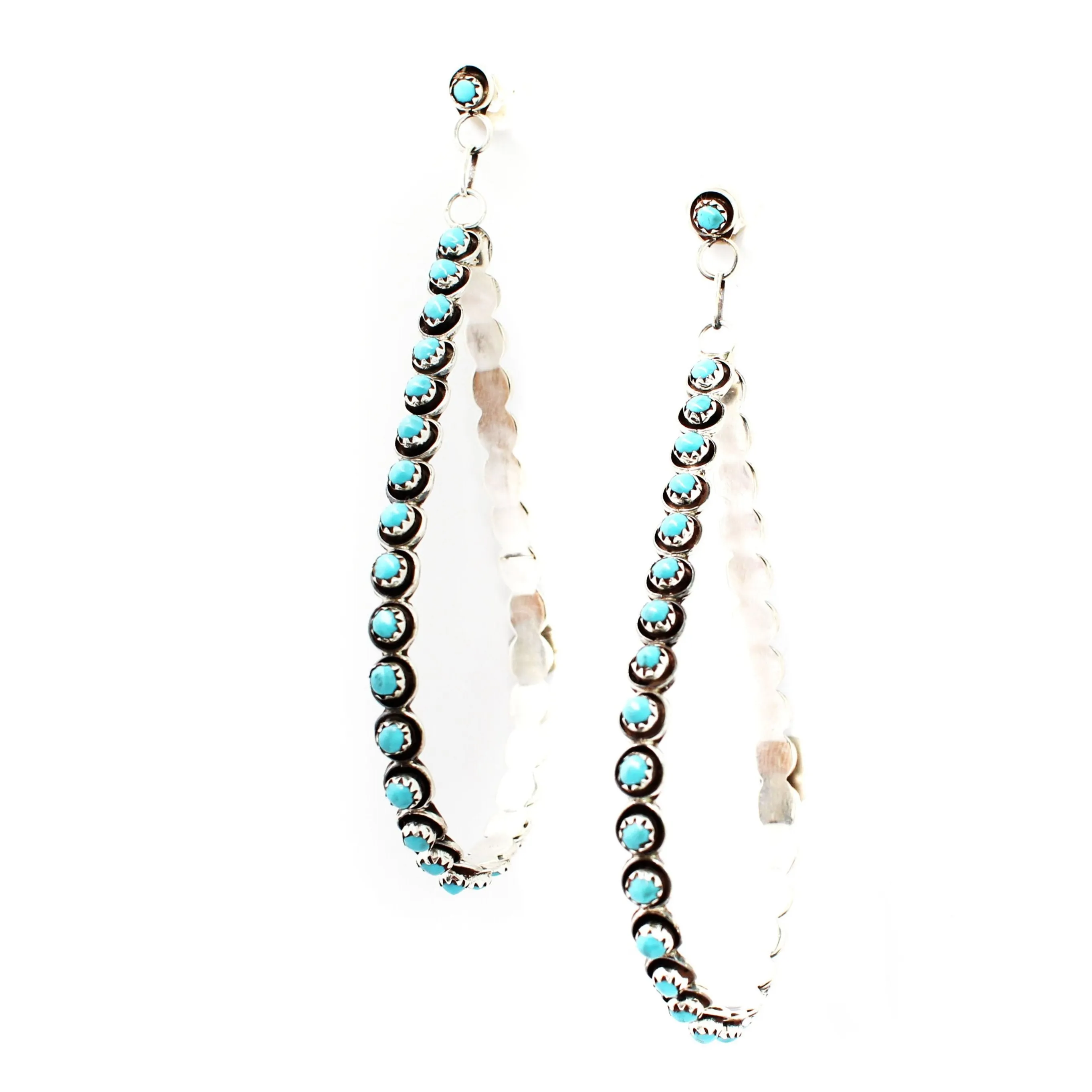 The Post Zuni Teardrop Hoops-Turquoise: 5"