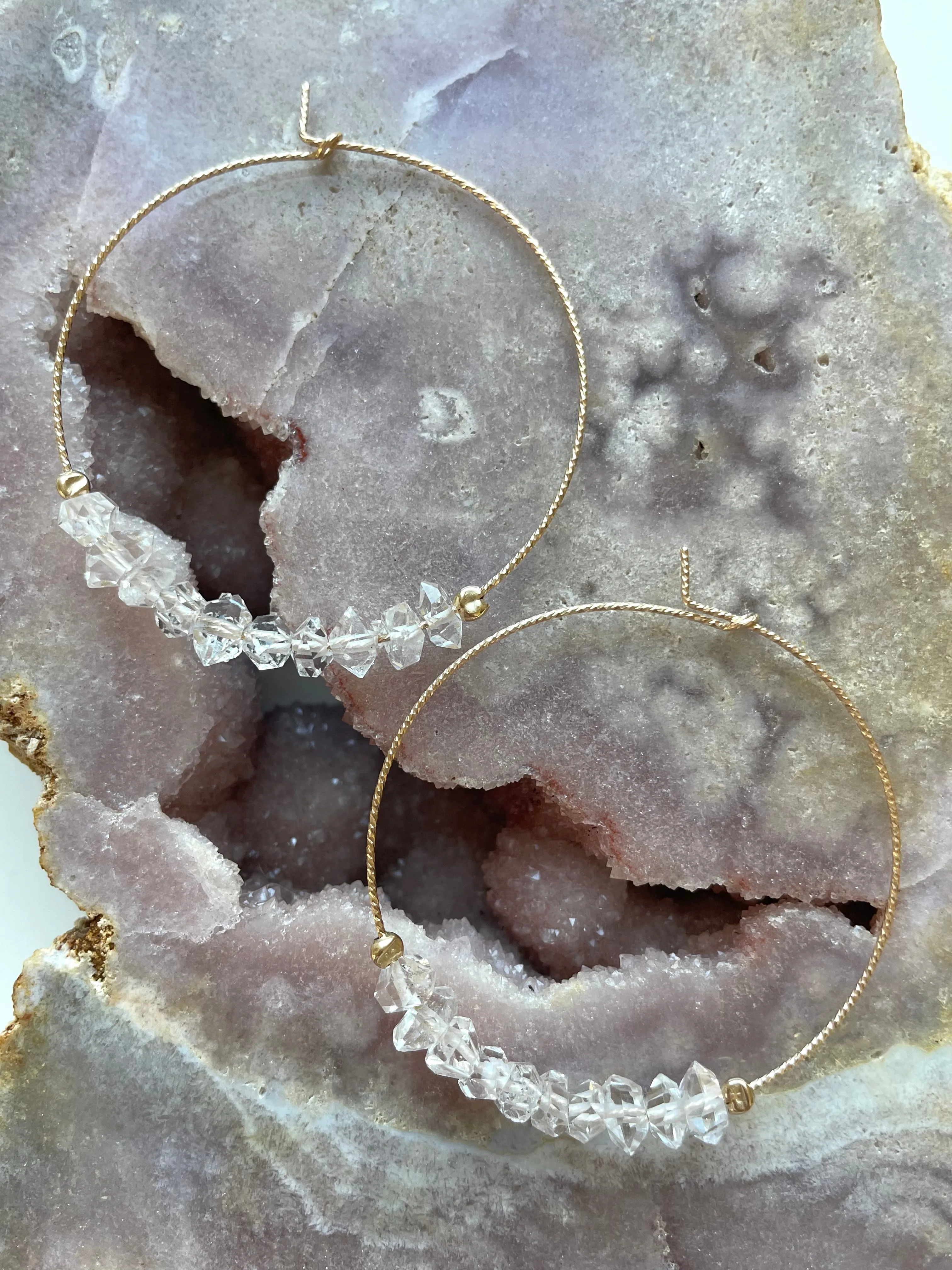 Thin Herkimer Diamond Hoops Earrings