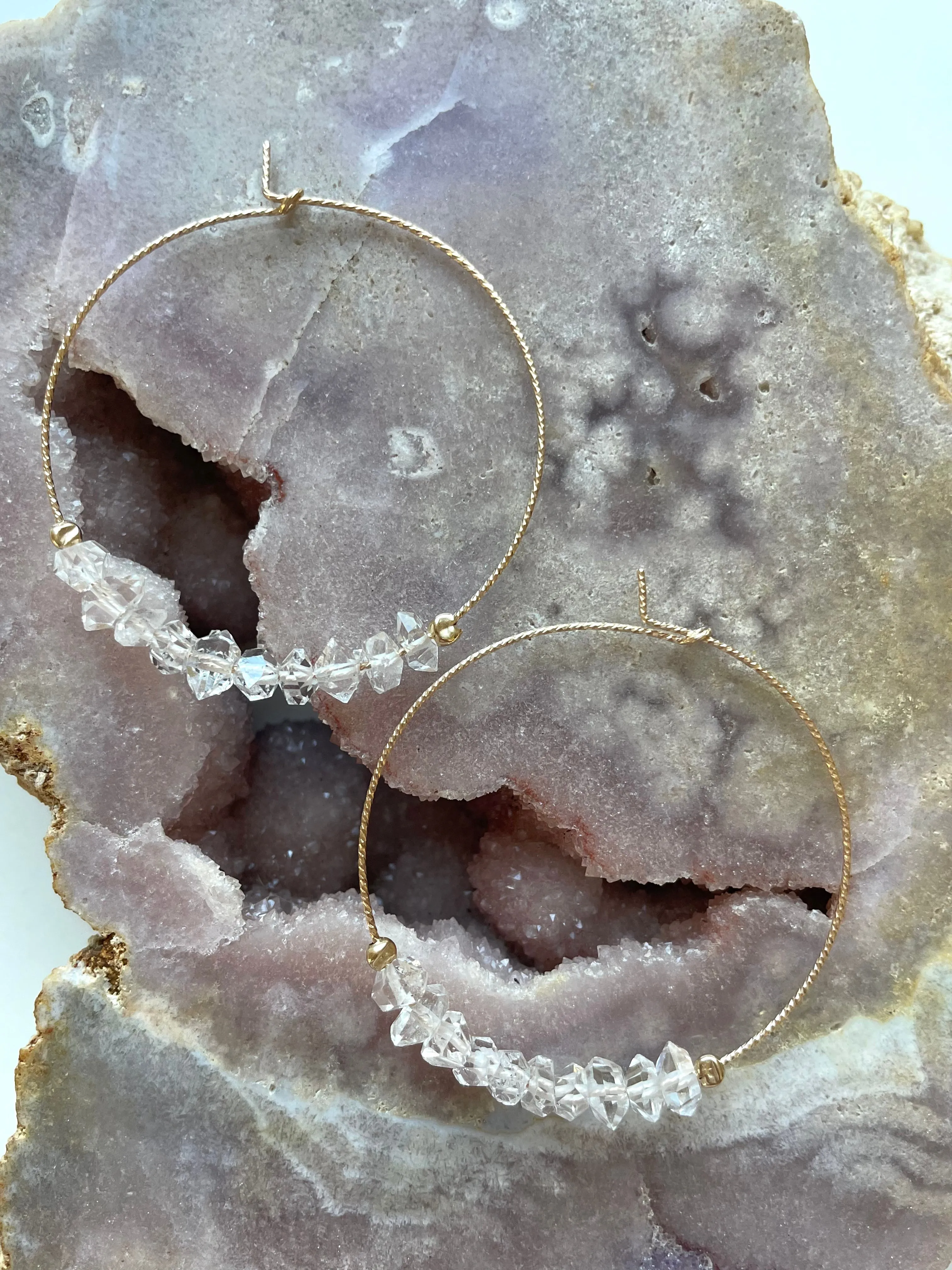 Thin Herkimer Diamond Hoops Earrings