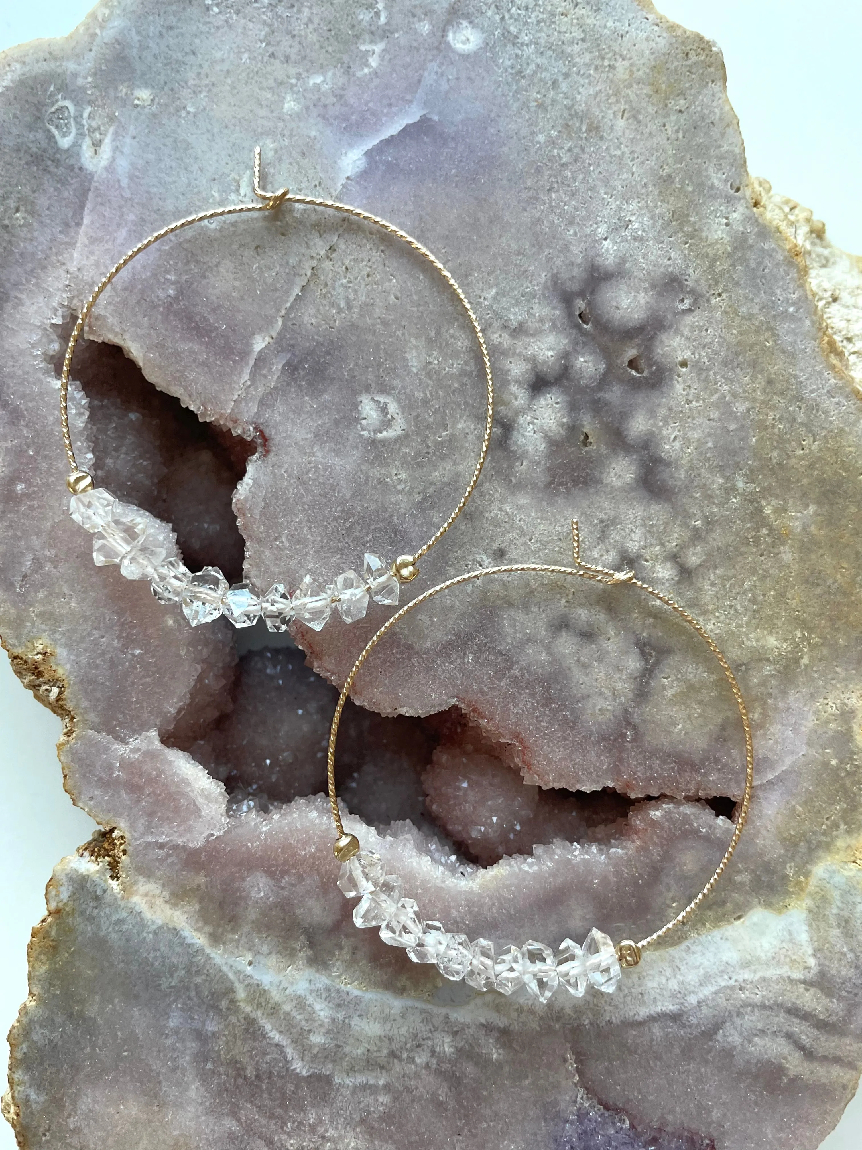 Thin Herkimer Diamond Hoops Earrings