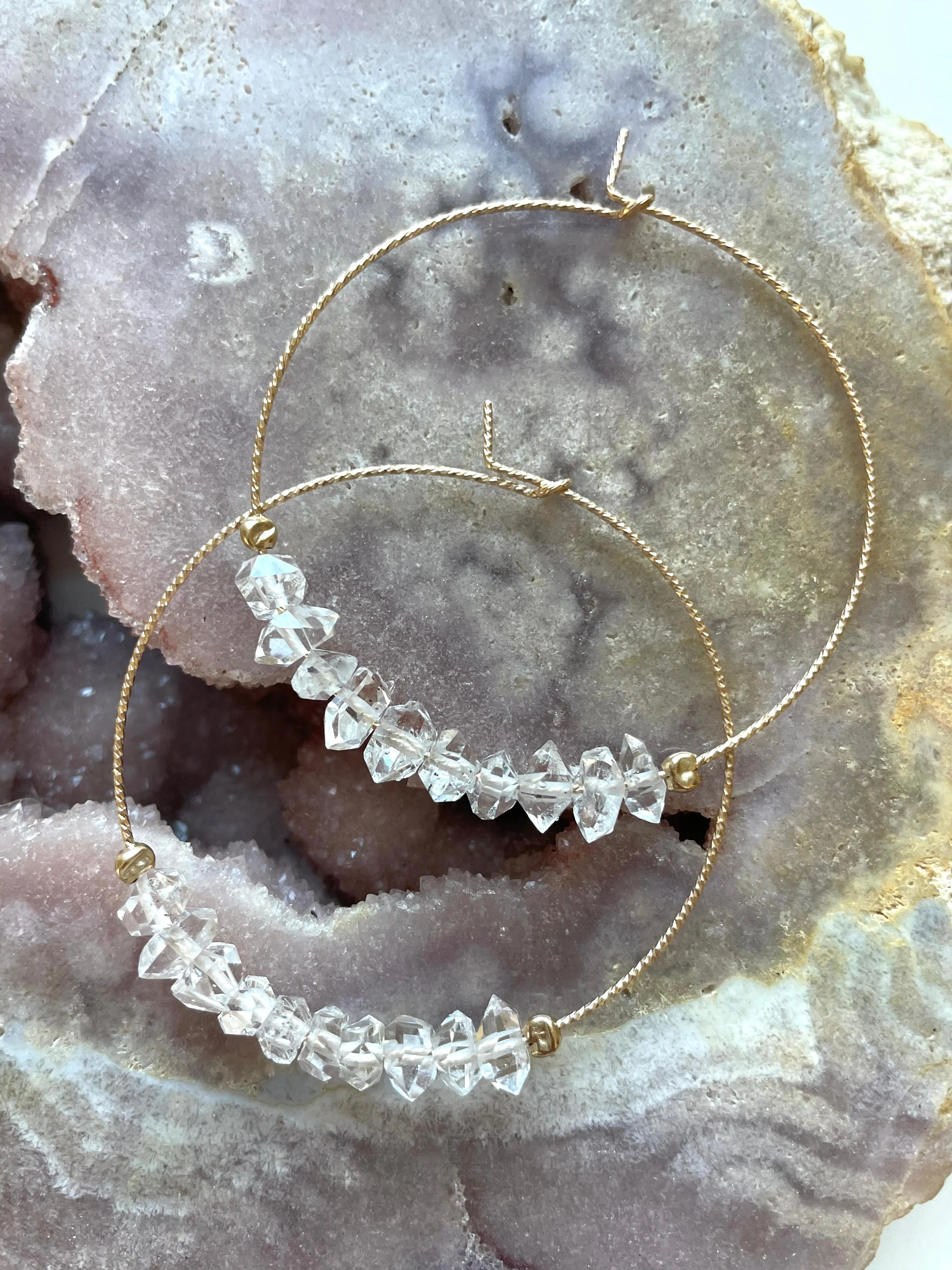 Thin Herkimer Diamond Hoops Earrings