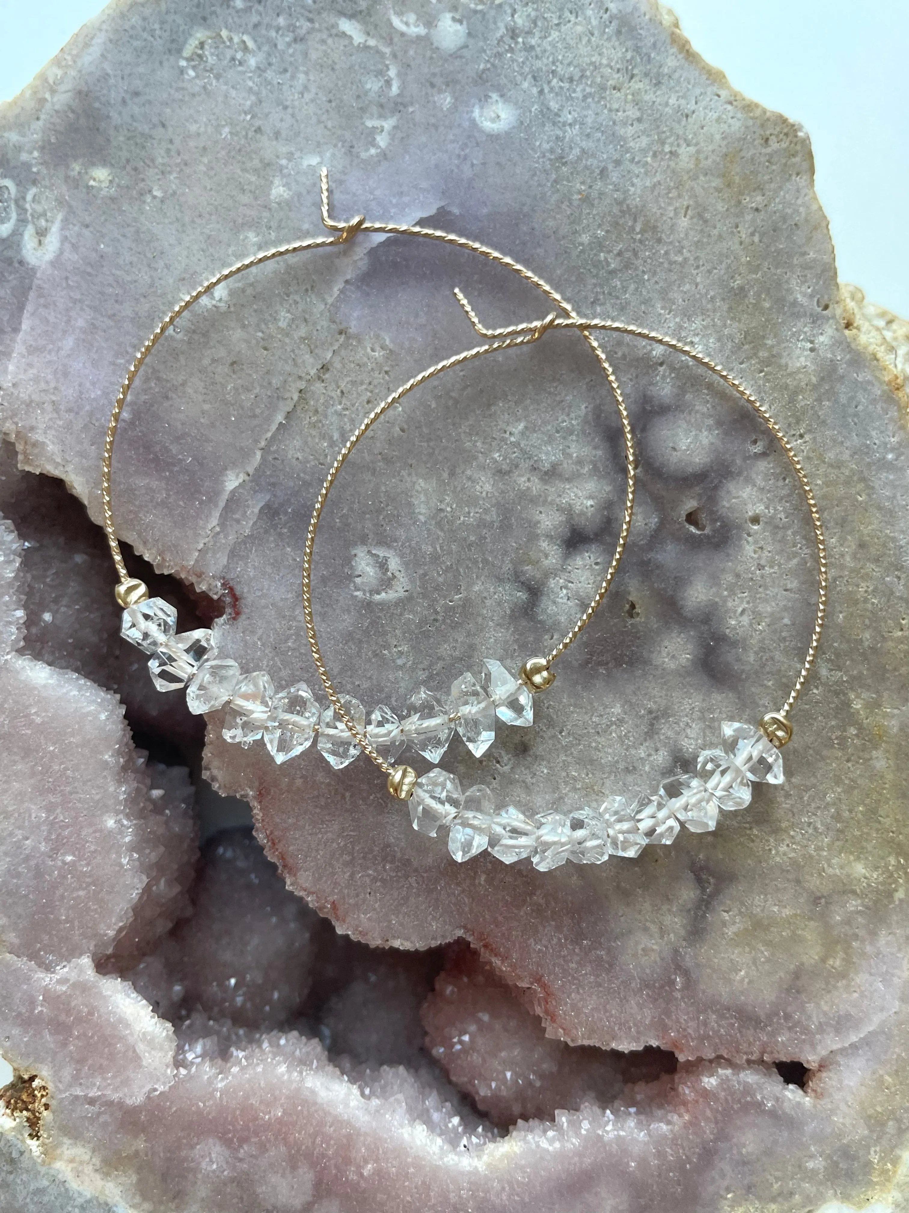 Thin Herkimer Diamond Hoops Earrings