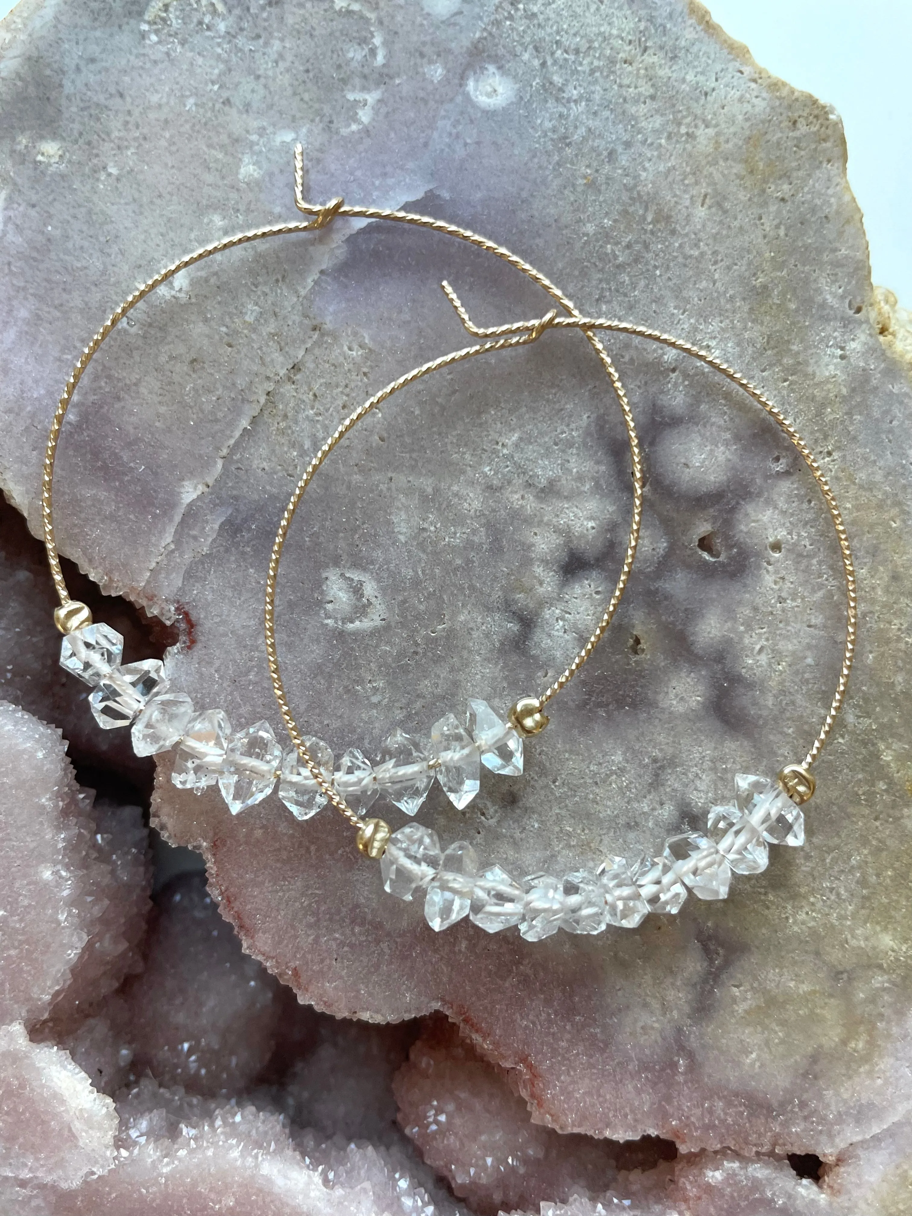 Thin Herkimer Diamond Hoops Earrings