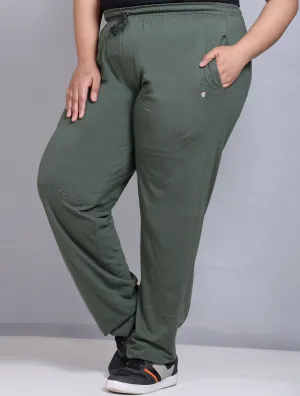 Track Pants For Women - Cotton Lowers - Olive Green