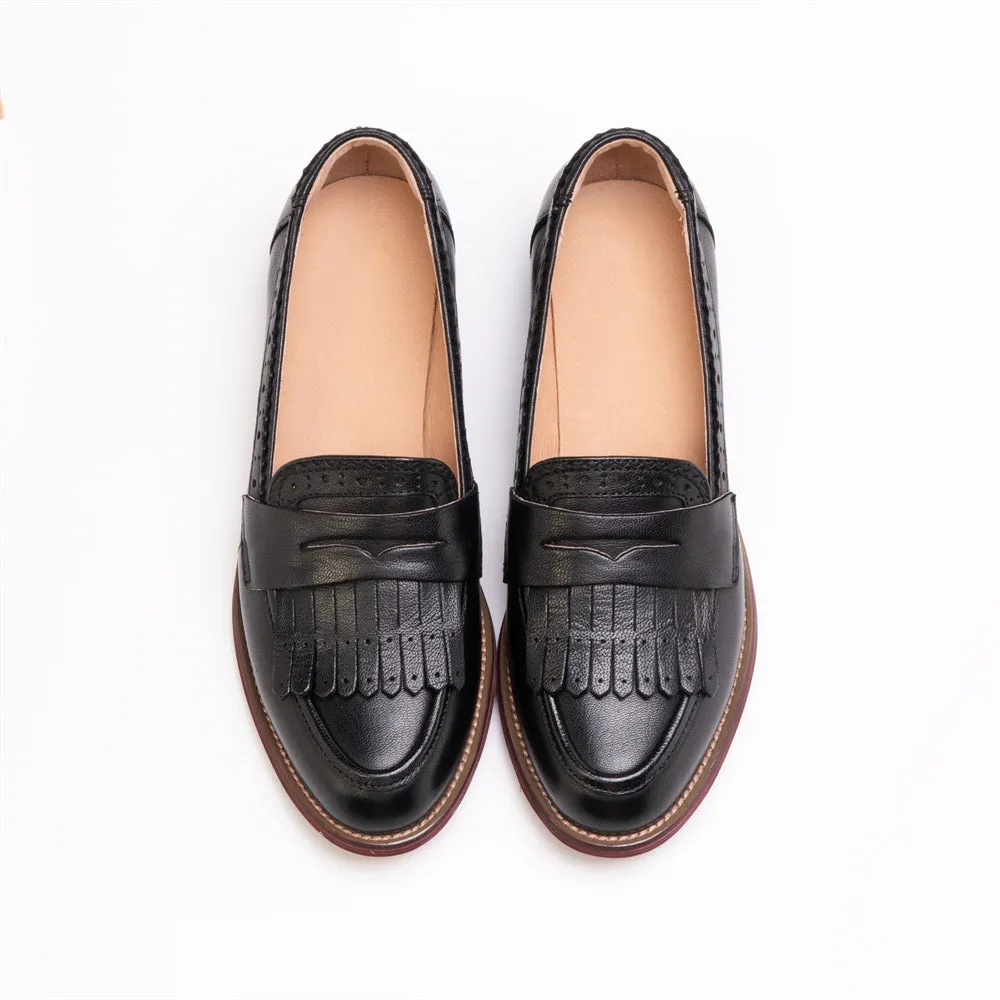 Vintage Chic Leather Round Toe Oxford Shoes