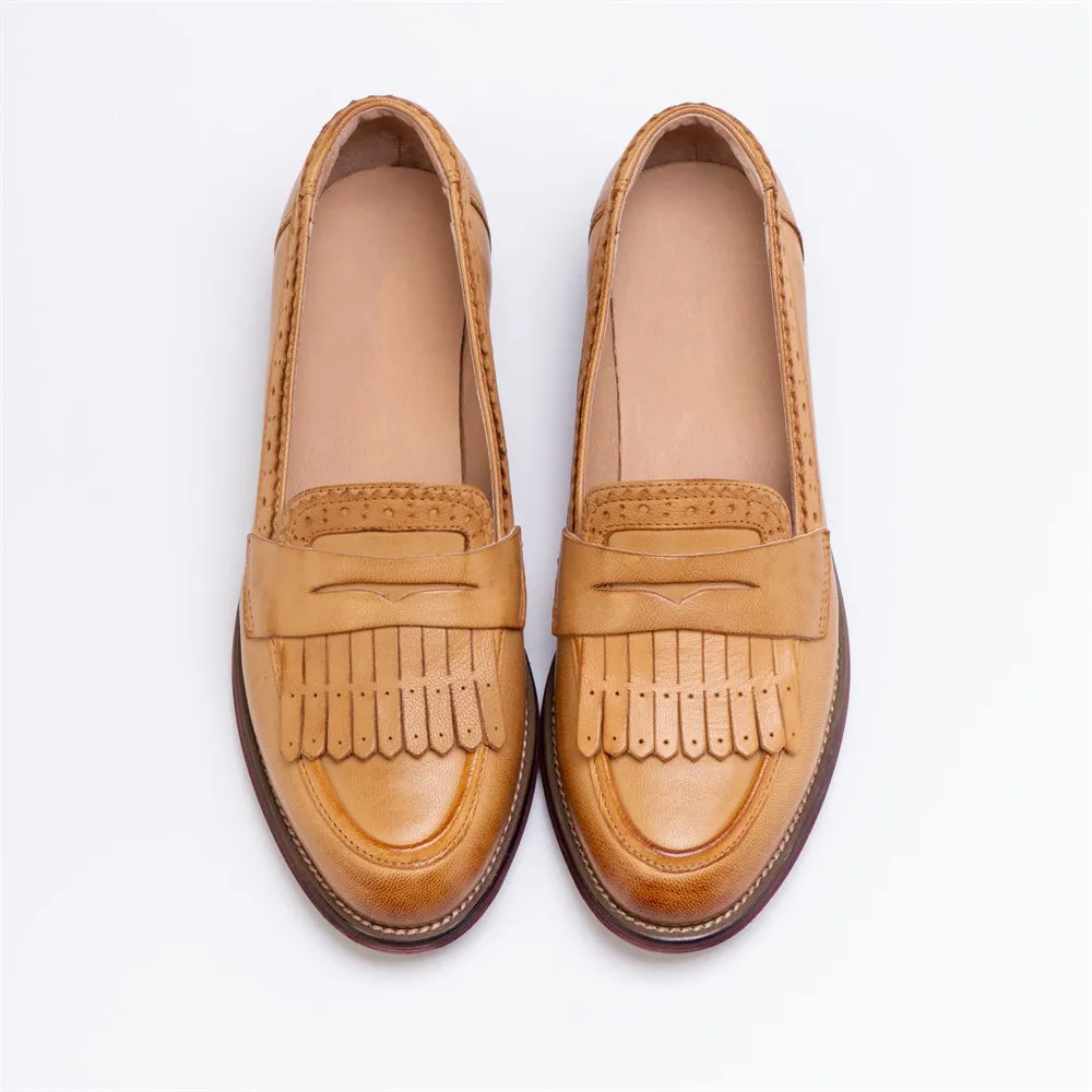 Vintage Chic Leather Round Toe Oxford Shoes