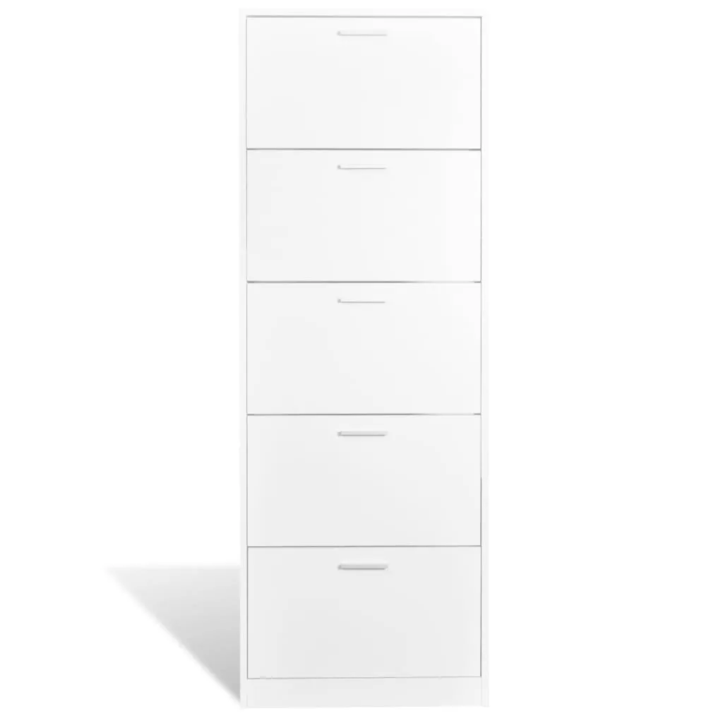 White Wooden Shoe Cabinet with 5 Compartments