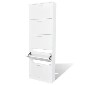 White Wooden Shoe Cabinet with 5 Compartments