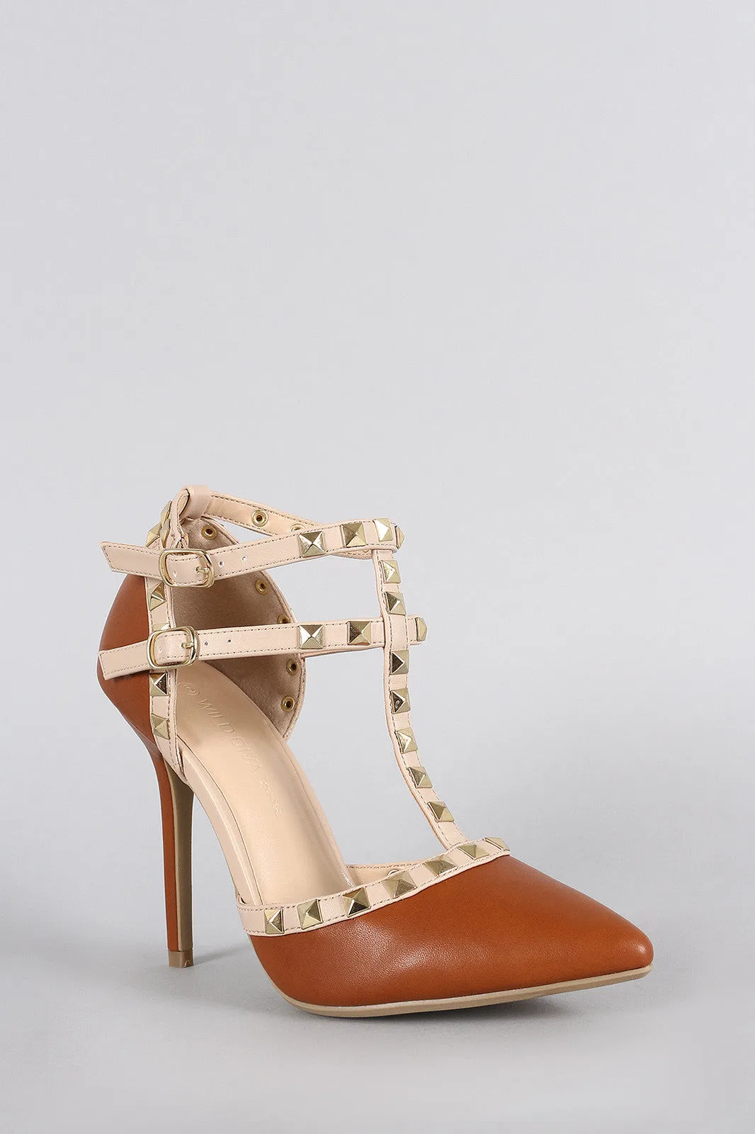 Wild Diva Lounge Pyramid Studded Caged Pointy Toe Pump