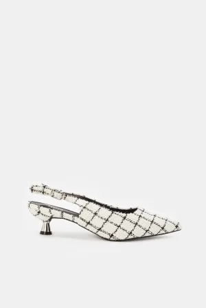 Women Black And White Checkered  Slingback Mule