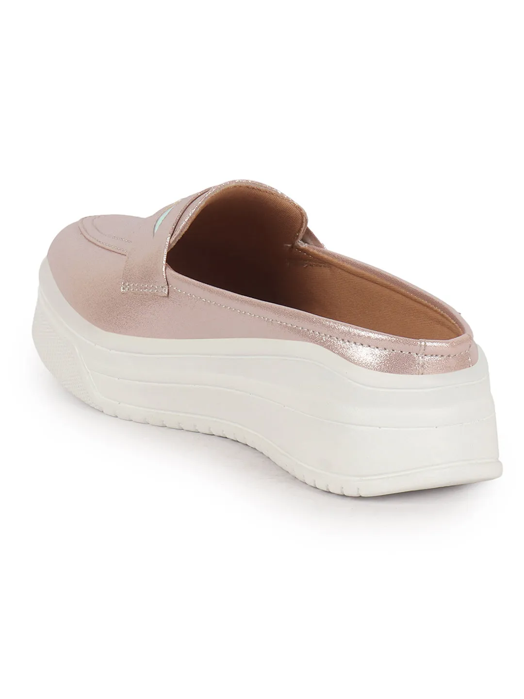 Women Pink Classic Comfort Height Enhancer Shiny Glitter Back Open Slip On Mule Shoes|Casual Slip On Walking Shoe