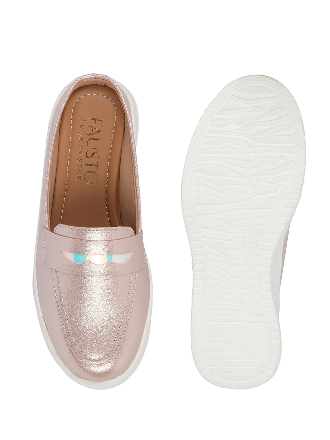 Women Pink Classic Comfort Height Enhancer Shiny Glitter Back Open Slip On Mule Shoes|Casual Slip On Walking Shoe