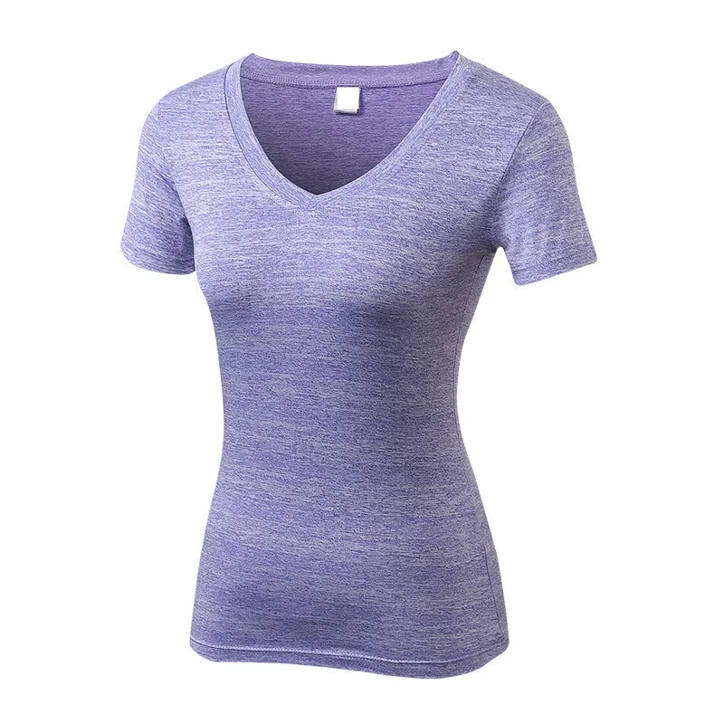 Women V-Neck Solid Color Short Sleeve Yoga Fitness Tops