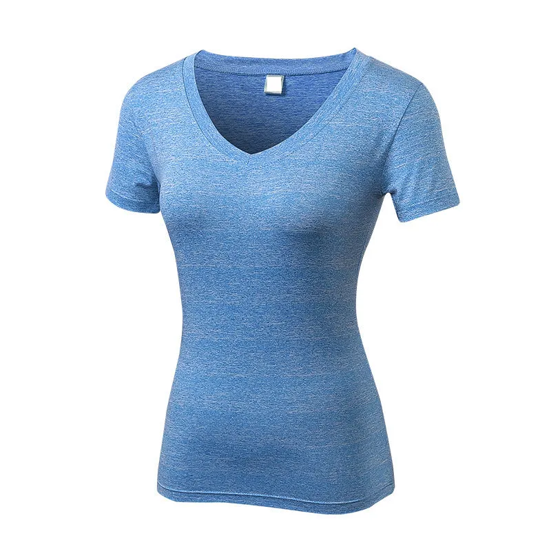 Women V-Neck Solid Color Short Sleeve Yoga Fitness Tops