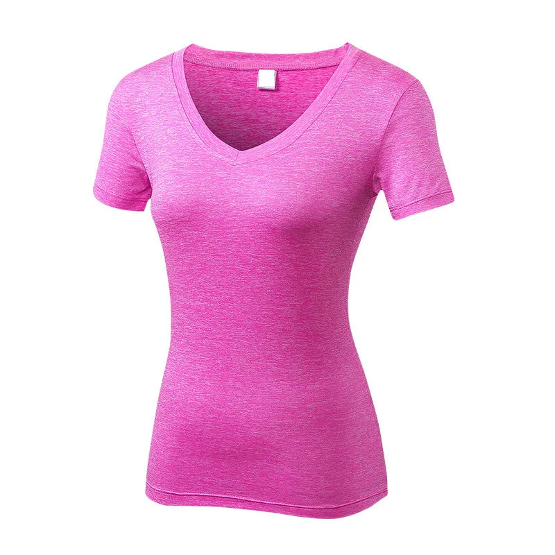 Women V-Neck Solid Color Short Sleeve Yoga Fitness Tops