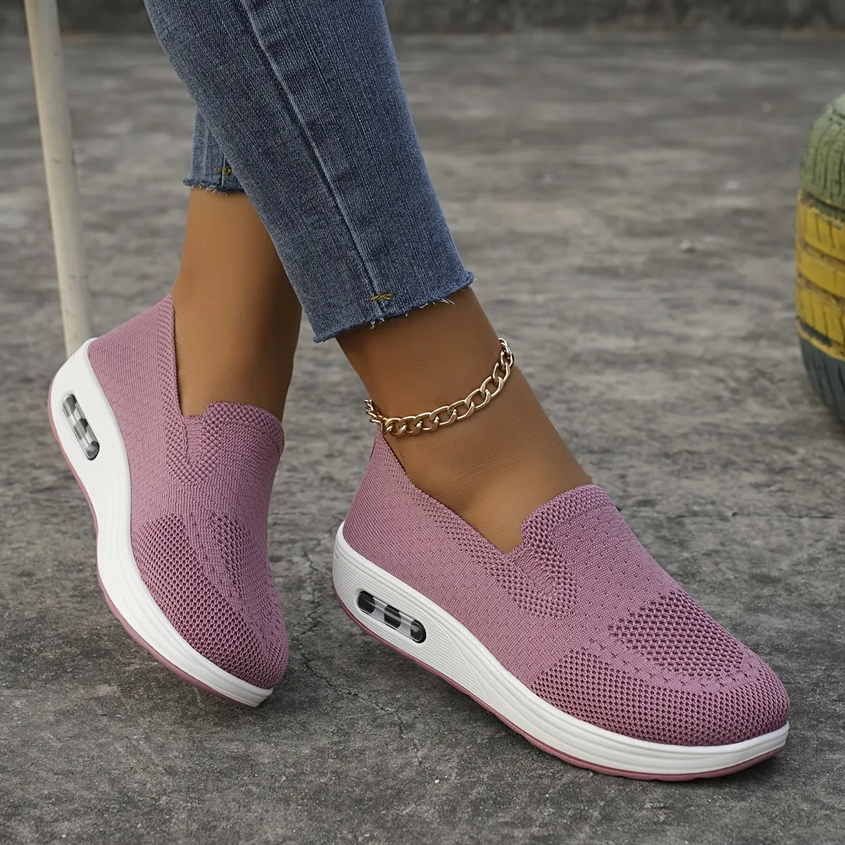 Womens Lightweight Air Cushion Sneakers - Breathable, Comfortable, and Soft Fabric Upper - Slip-on, Low Top, Solid Color, TPU Sole, Perfect for Casual Walking and Sports