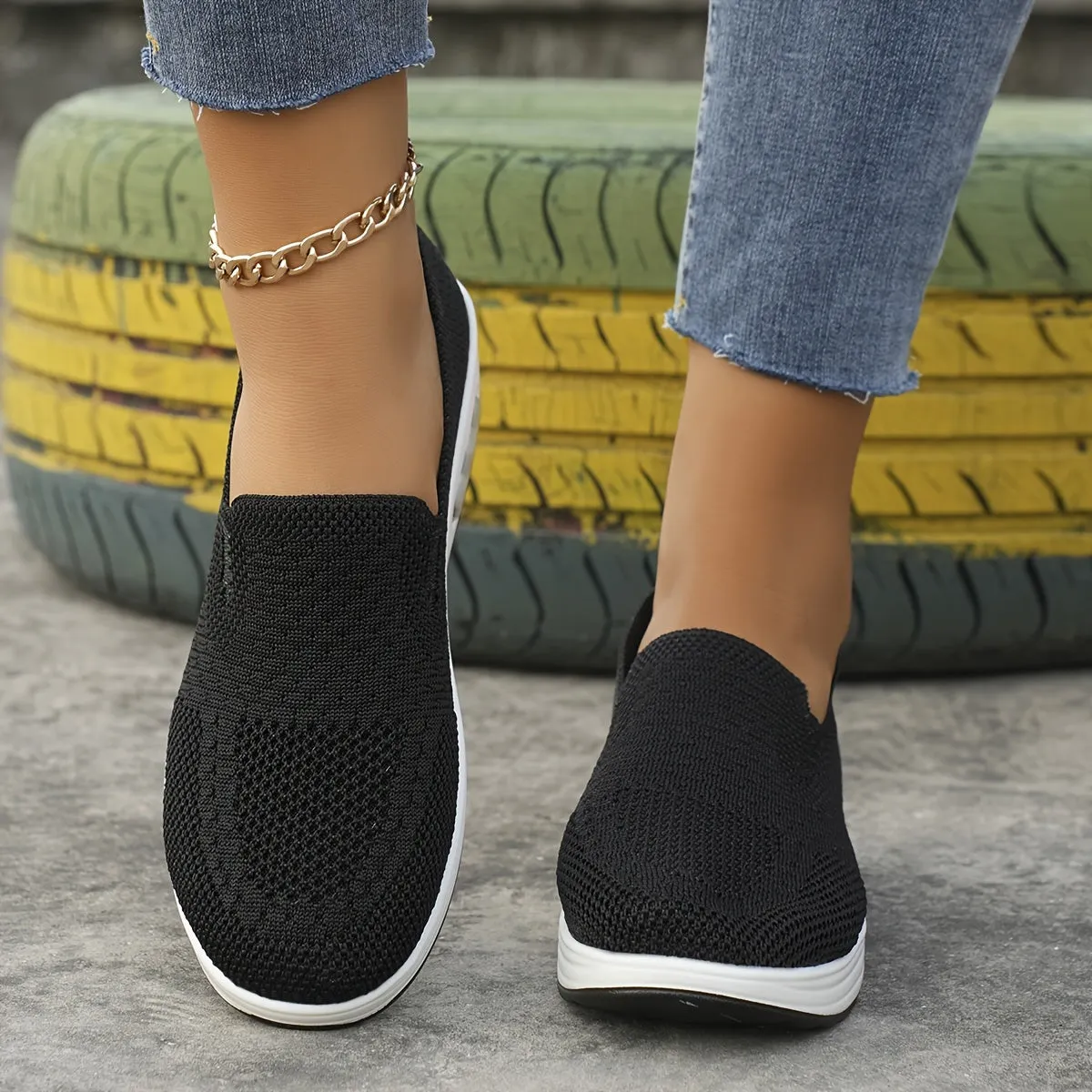 Womens Lightweight Air Cushion Sneakers - Breathable, Comfortable, and Soft Fabric Upper - Slip-on, Low Top, Solid Color, TPU Sole, Perfect for Casual Walking and Sports