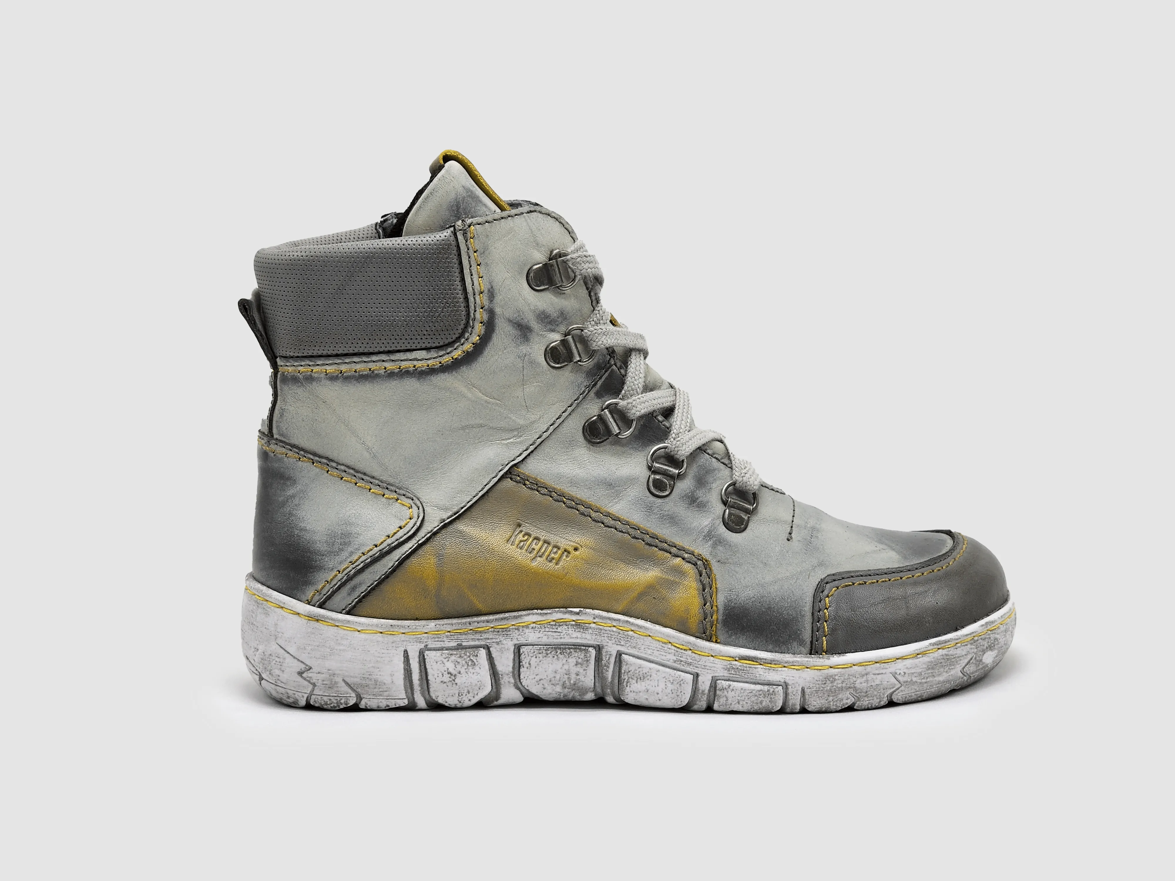 Women's Original Insulated Zip-Up Leather Boots - Grey & Yellow