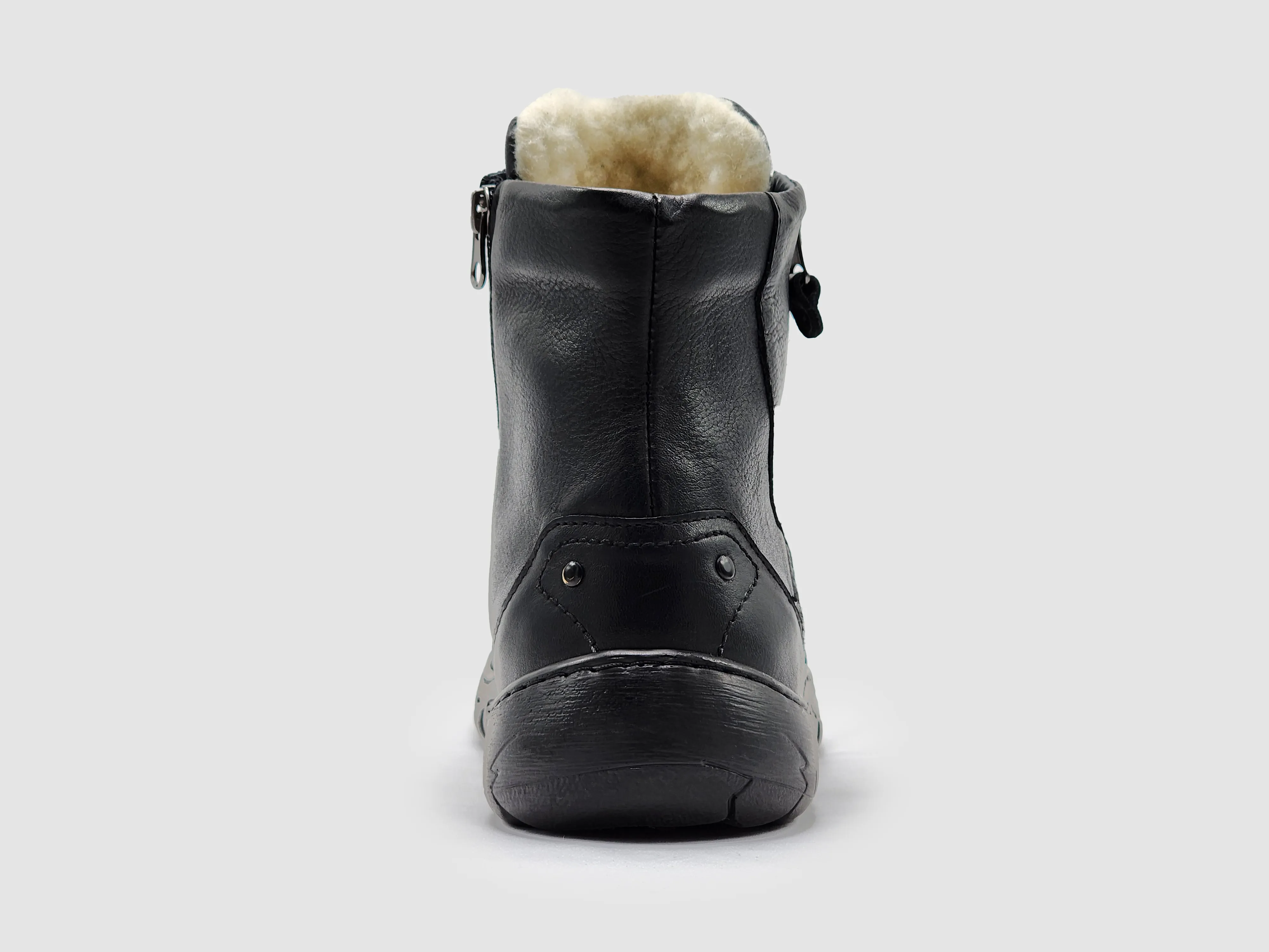 Women's Original Thick Wool-Lined Zip-Up Leather Boots - Black